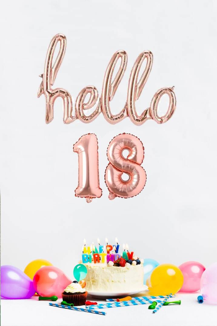 18 Yaş Doğum Günü Balonları - Hello 18 El Yazısı Rose Gold Renk Folyo Balon - 1