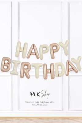 2 Renkli Krem Karamel Happy Birthday Retro Folyo Balon - 1