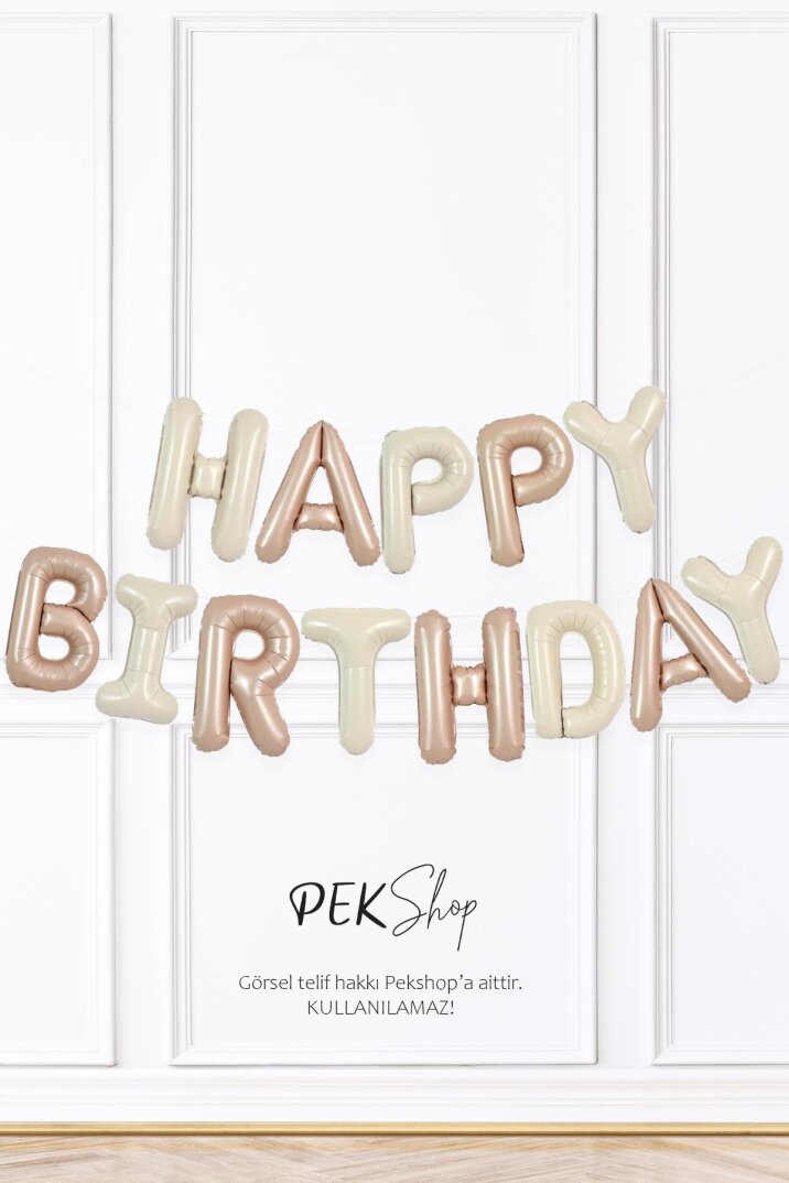2 Renkli Krem Karamel Happy Birthday Retro Folyo Balon - 1