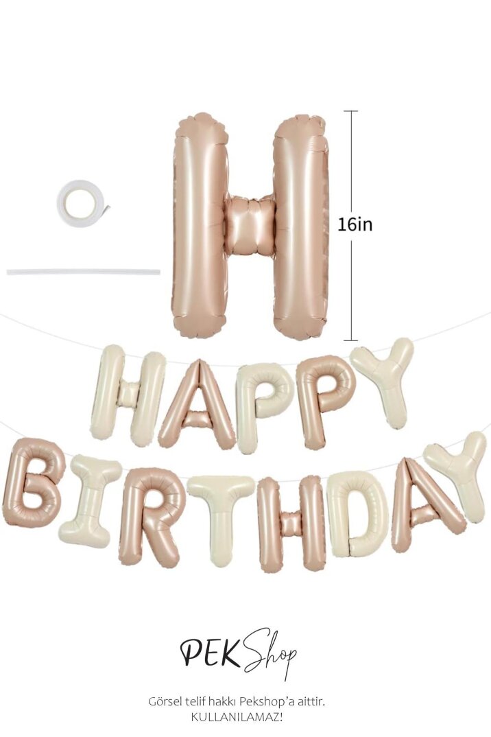 2 Renkli Krem Karamel Happy Birthday Retro Folyo Balon - 2