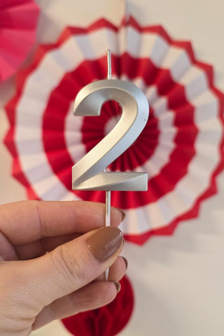 2 Yaş Gümüş Mum Rakam Pasta Mumu Yaş Mum Gümüş Renk - 2