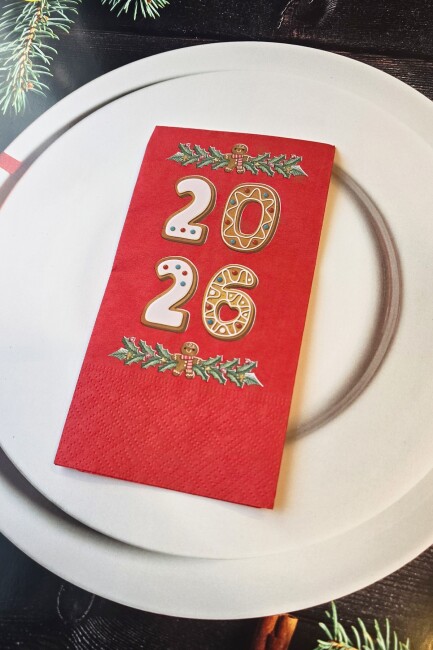 2026 Kurabiye Adam Gingerbread Tasarım Baskılı Kırmızı Yılbaşı Peçetesi 12li Kırmızı Peçete - 2