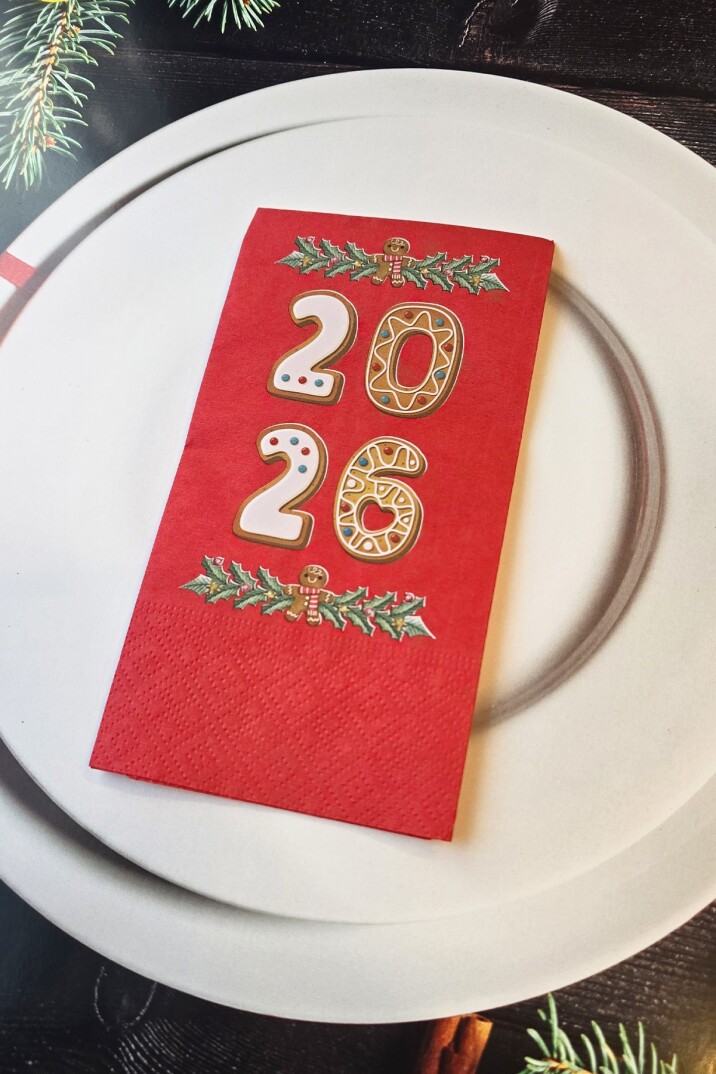 2026 Kurabiye Adam Gingerbread Tasarım Baskılı Kırmızı Yılbaşı Peçetesi 12li Kırmızı Peçete - 2