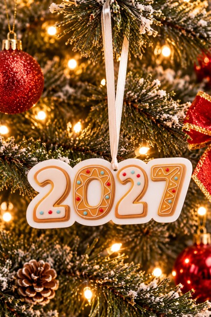 2027 Yılbaşı Kurabiye Tasarımlı Pleksi Yılbaşı Ağacı Süsü