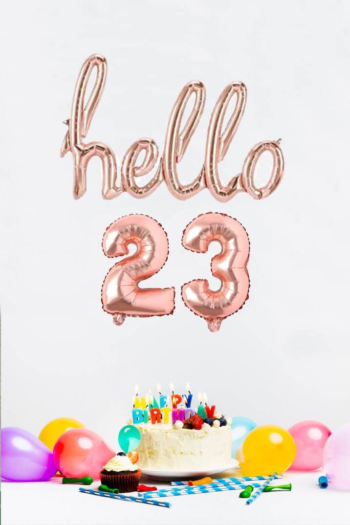 23 Yaş Doğum Günü Balonları - Hello 23 El Yazısı Rose Gold Renk Folyo Balon - 1