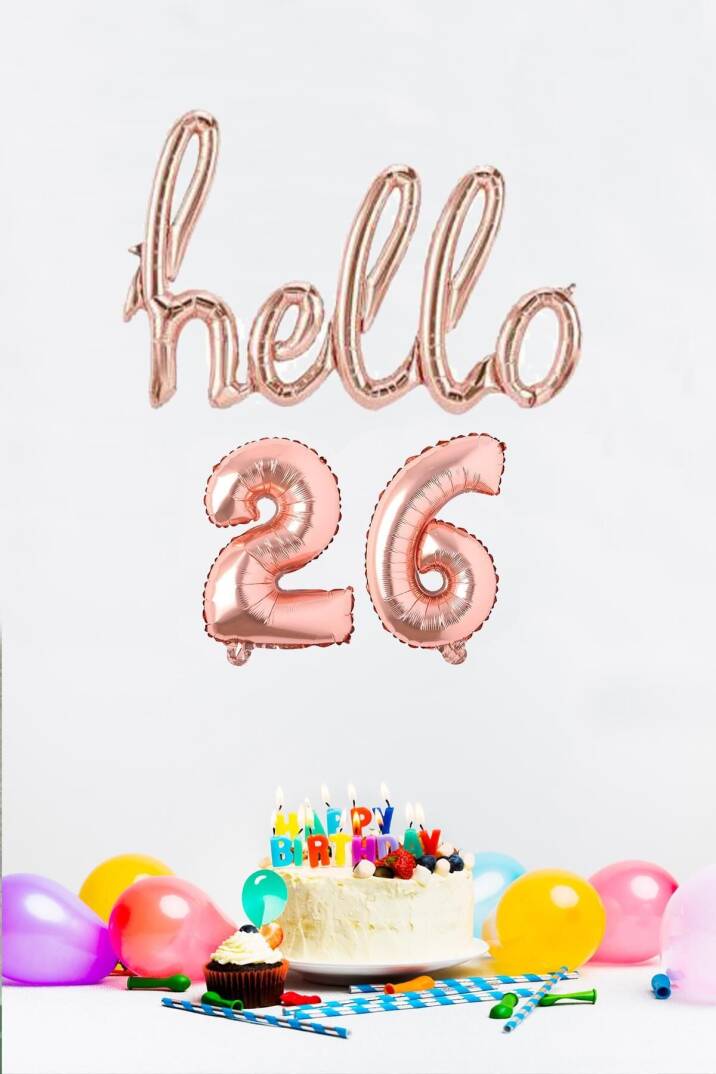26 Yaş Doğum Günü Balonları - Hello 26 El Yazısı Rose Gold Renk Folyo Balon - 1