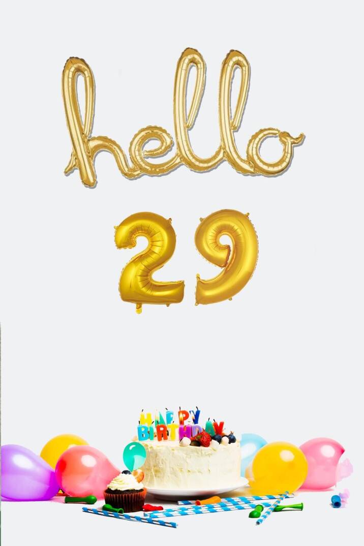 29 Yaş Doğum Günü Balonları - Hello 29 El Yazısı Gold Renk Folyo Balon - 1
