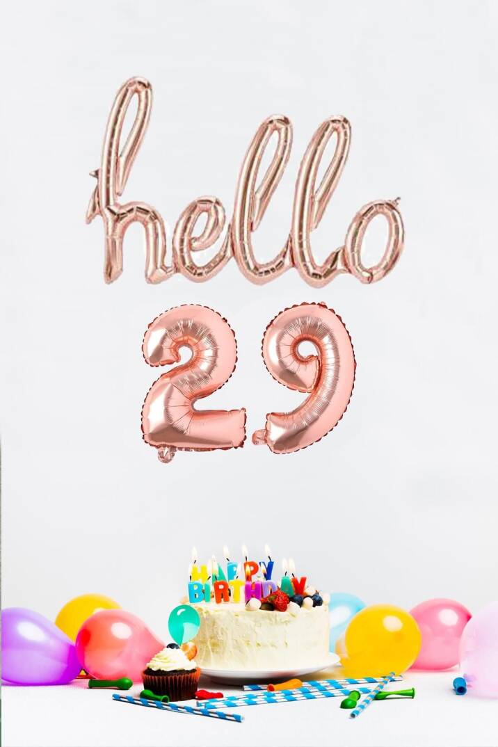 29 Yaş Doğum Günü Balonları - Hello 29 El Yazısı Rose Gold Renk Folyo Balon - 1