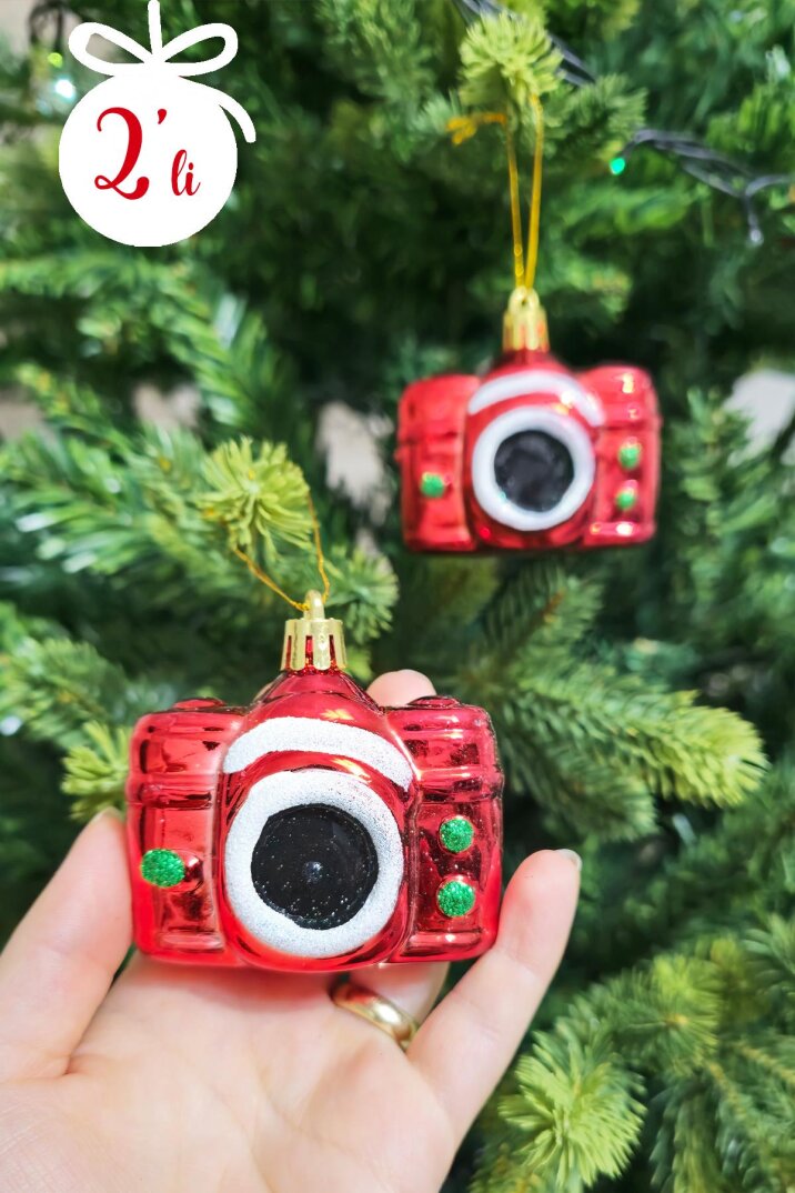 2li Fotoğraf Makinası Şeklinde Yılbaşı Ağaç Süsü Fotoğraf Makinesi Lüks Çam Ağacı Süsü 2li Paket - 1
