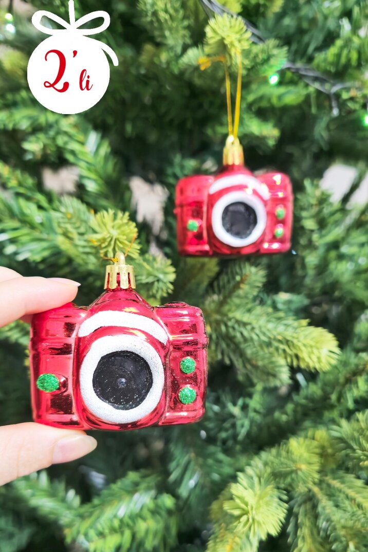 2li Fotoğraf Makinası Şeklinde Yılbaşı Ağaç Süsü Fotoğraf Makinesi Lüks Çam Ağacı Süsü 2li Paket - 3