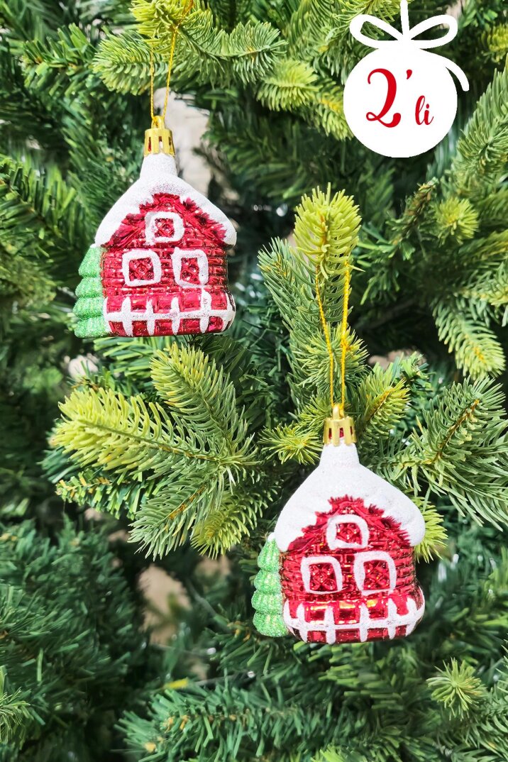 2li Karlı Ev Yılbaşı Ağaç Süsü Çam Ağacı Süsü Çam Ağaçlı Yılbaşı Evi 2li Paket - 1