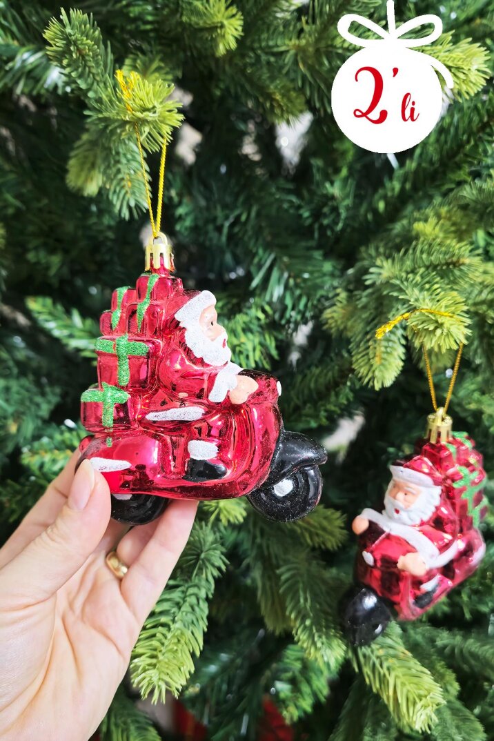 2li Motorsikletli Noel Baba Yılbaşı Ağaç Süsü Çam Ağacı Süsü Hediye Paketli Noel Baba 2li Paket - 1