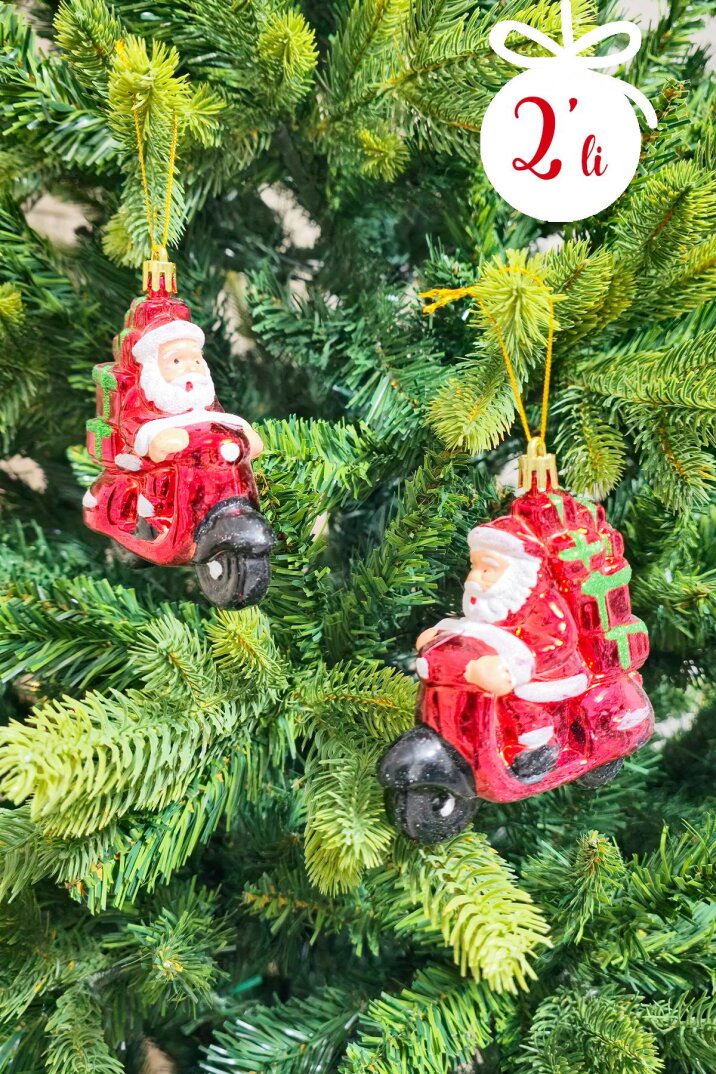 2li Motorsikletli Noel Baba Yılbaşı Ağaç Süsü Çam Ağacı Süsü Hediye Paketli Noel Baba 2li Paket - 2