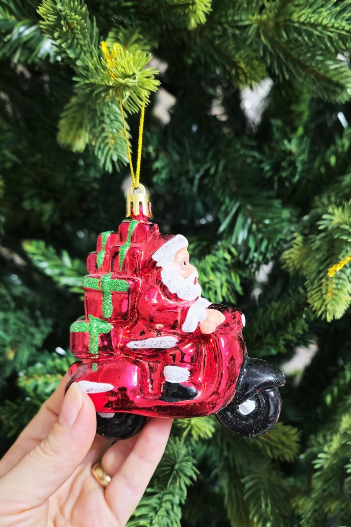 2li Motorsikletli Noel Baba Yılbaşı Ağaç Süsü Çam Ağacı Süsü Hediye Paketli Noel Baba 2li Paket - 3