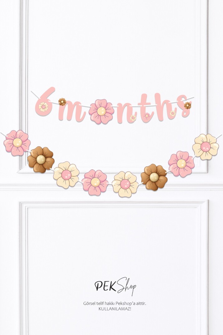 2'li Set Banner Bohem Çiçekler 6 Months ve Çiçekler Banner Duvar Süsü Seti - 1