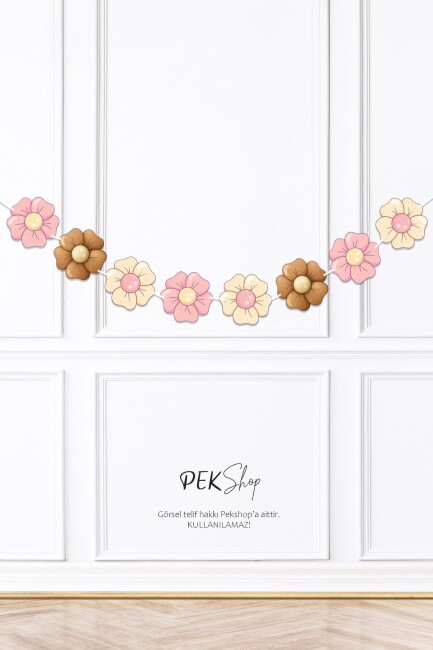 2'li Set Banner Bohem Çiçekler 6 Months ve Çiçekler Banner Duvar Süsü Seti - 3