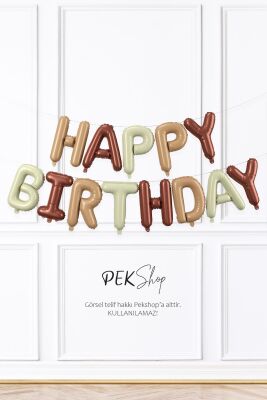 3 Renkli Krem Karamel Kahve Happy Birthday Retro Folyo Balon - 1