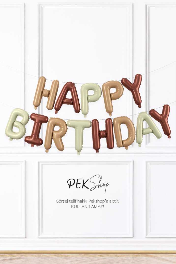 3 Renkli Krem Karamel Kahve Happy Birthday Retro Folyo Balon - 1