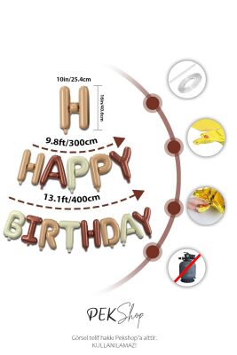 3 Renkli Krem Karamel Kahve Happy Birthday Retro Folyo Balon - 2