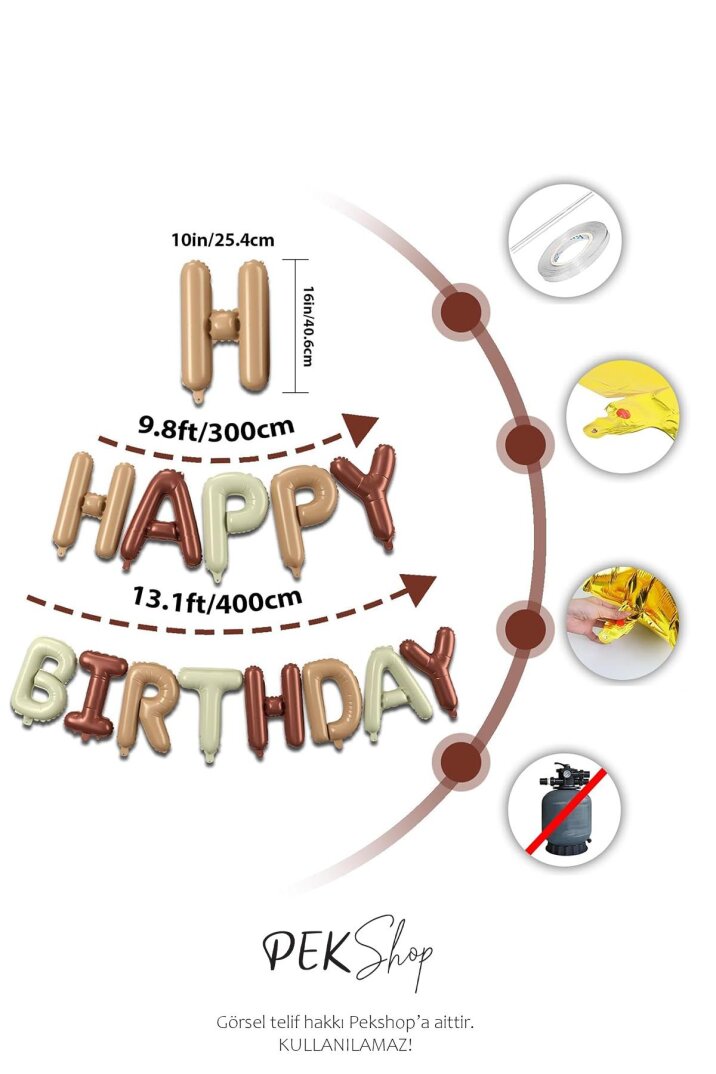 3 Renkli Krem Karamel Kahve Happy Birthday Retro Folyo Balon - 2