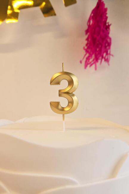 3 Yaş Gold Mum Rakam Pasta Mumu Yaş Mum Gold Renk - 1