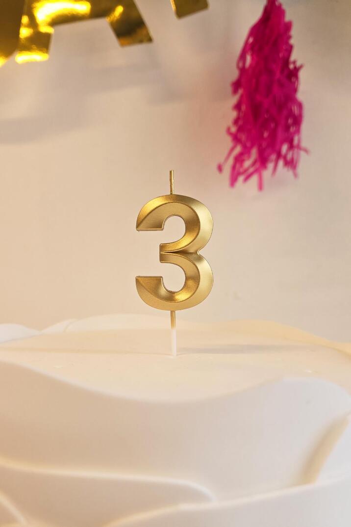 3 Yaş Gold Mum Rakam Pasta Mumu Yaş Mum Gold Renk - 1