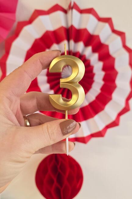 3 Yaş Gold Mum Rakam Pasta Mumu Yaş Mum Gold Renk - 2