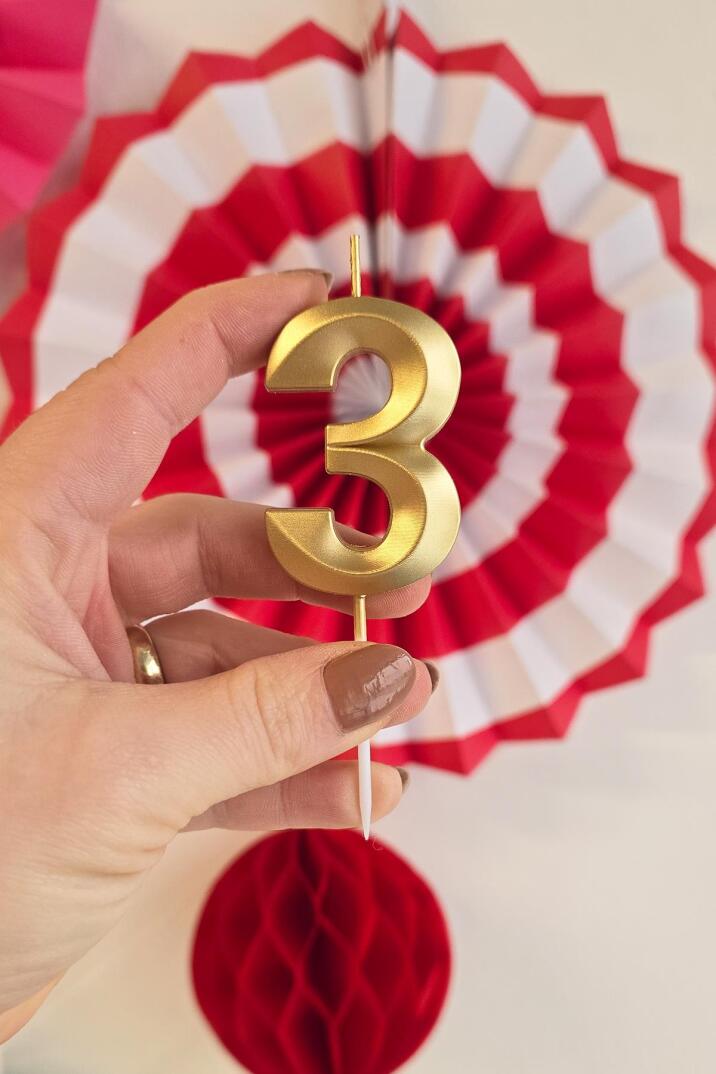 3 Yaş Gold Mum Rakam Pasta Mumu Yaş Mum Gold Renk - 2