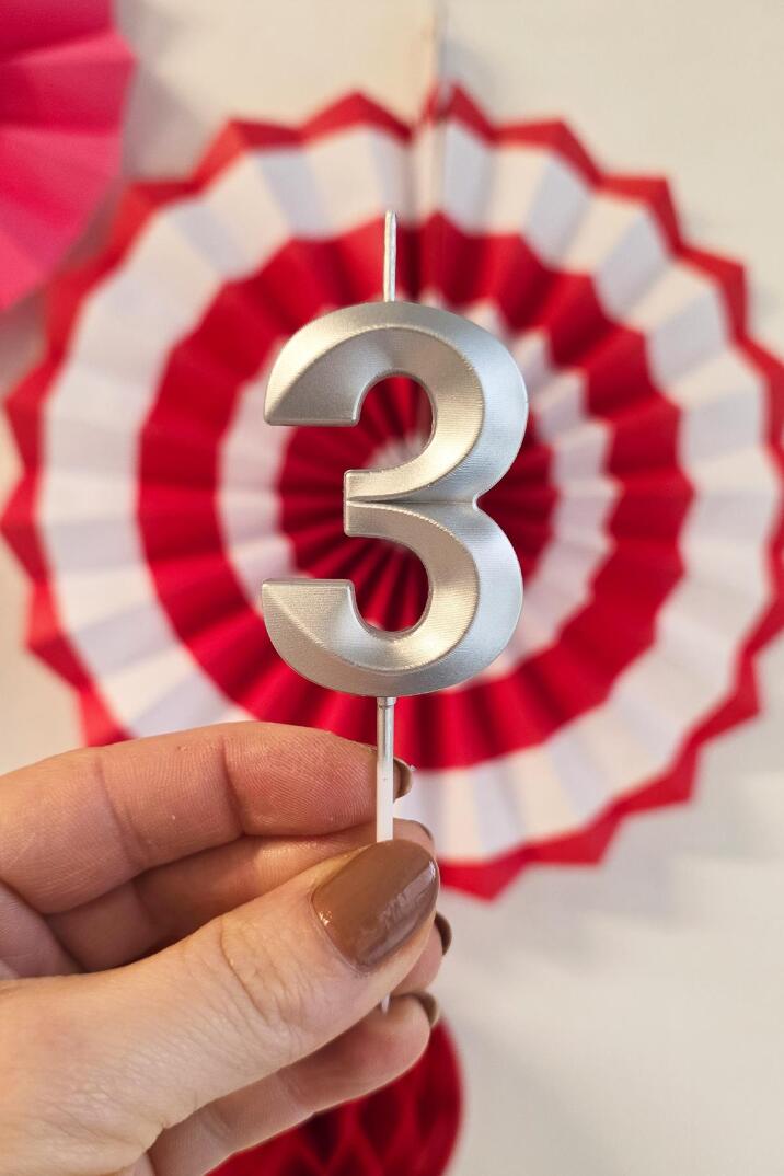 3 Yaş Gümüş Mum Rakam Pasta Mumu Yaş Mum Gümüş Renk - 2