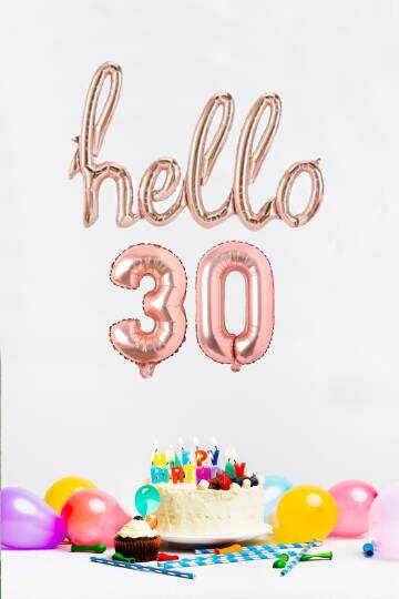 30 Yaş Doğum Günü Balonları - Hello 30 El Yazısı Rose Gold Renk Folyo Balon - 2