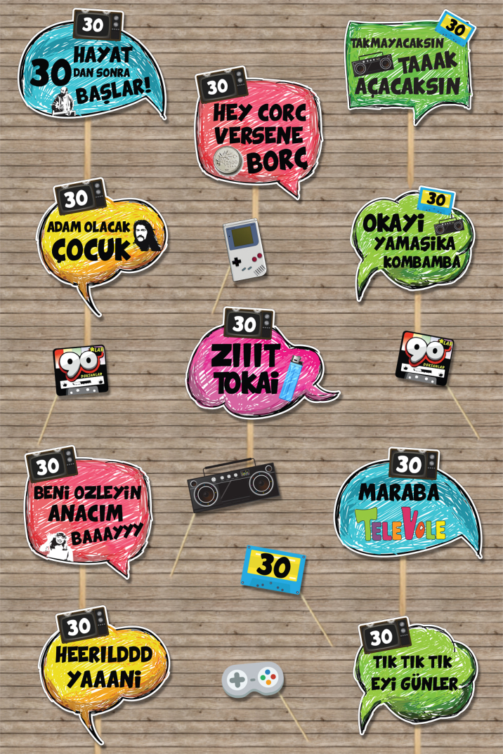 30 Yaş Doğum Günü Konuşma Balonları, 90lar Konsept - 1