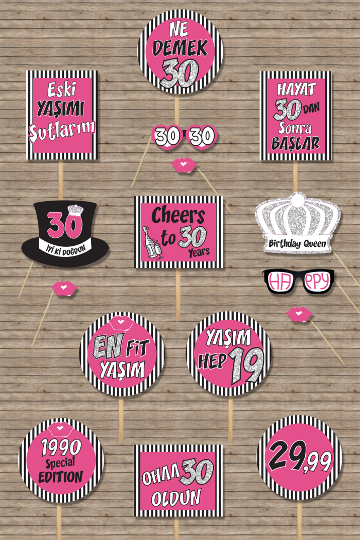 30 Yaş Doğum Günü Konuşma Balonları, Pembe-Silver Konsept - 1