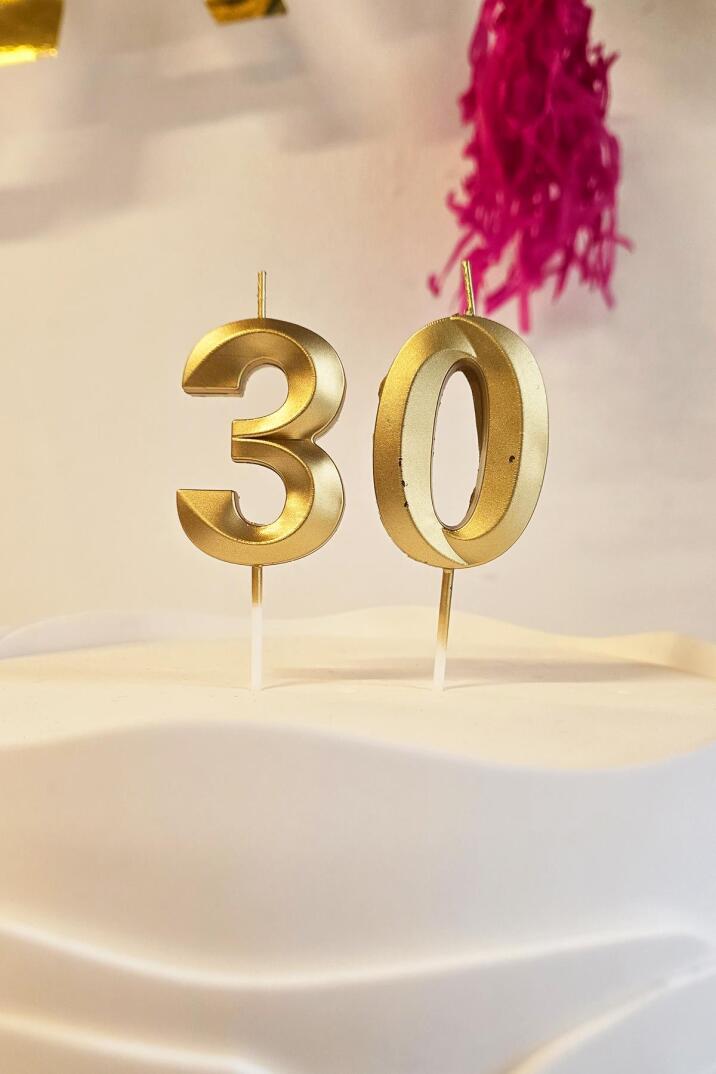 30 Yaş Gold Mum Rakam Pasta Mumu Yaş Mum Gold Renk - 1
