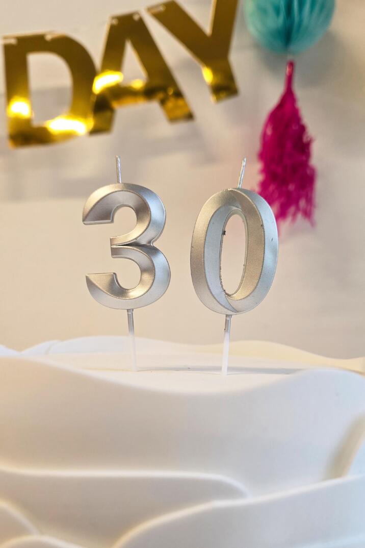 30 Yaş Gümüş Mum Rakam Pasta Mumu Yaş Mum Gümüş Renk - 1