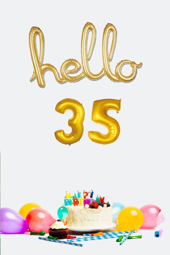 35 Yaş Doğum Günü Balonları - Hello 35 El Yazısı Gold Renk Folyo Balon - 1