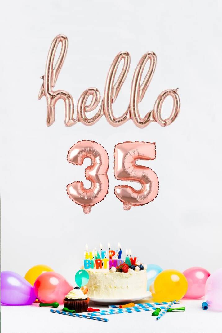 35 Yaş Doğum Günü Balonları - Hello 35 El Yazısı Rose Gold Renk Folyo Balon - 1
