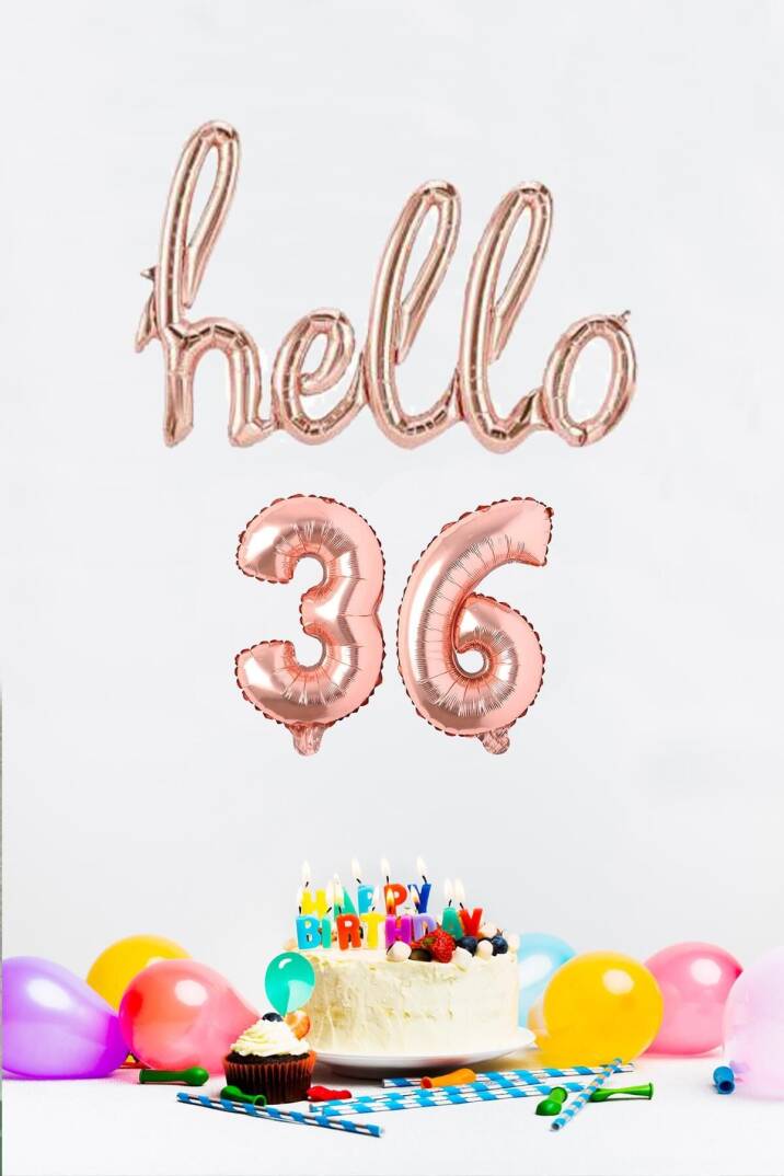 36 Yaş Doğum Günü Balonları - Hello 36 El Yazısı Rose Gold Renk Folyo Balon - 1
