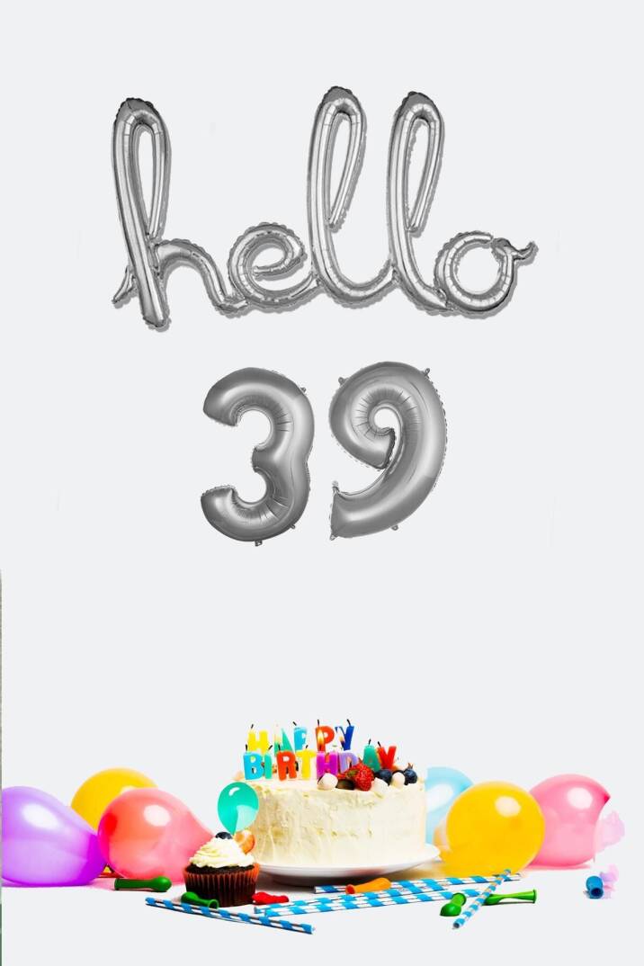 39 Yaş Doğum Günü Balonları - Hello 39 El Yazısı Gümüş Renk Folyo Balon - 1