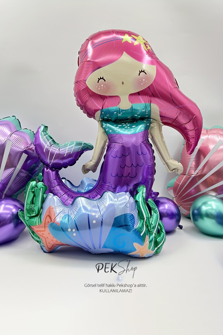 3D Deniz Kızı Folyo Balon Ayaklı Yerde Durabilen Deniz Kızı Balon 9252 - 1