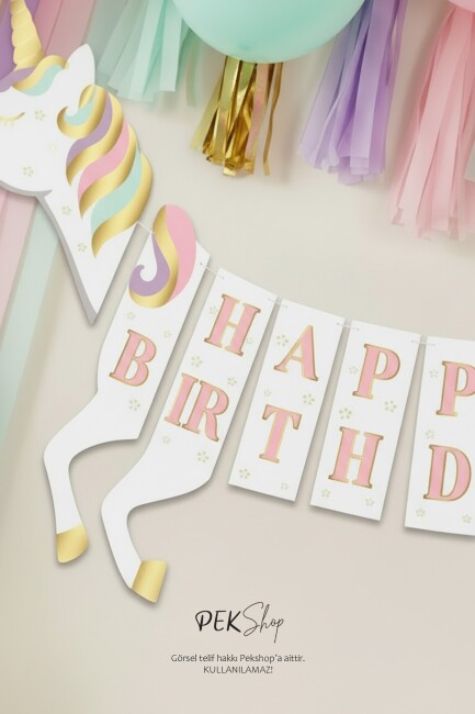 3D Unicorn Happy Birthday Banner Unicorn Doğum Günü Duvar Yazısı - 2