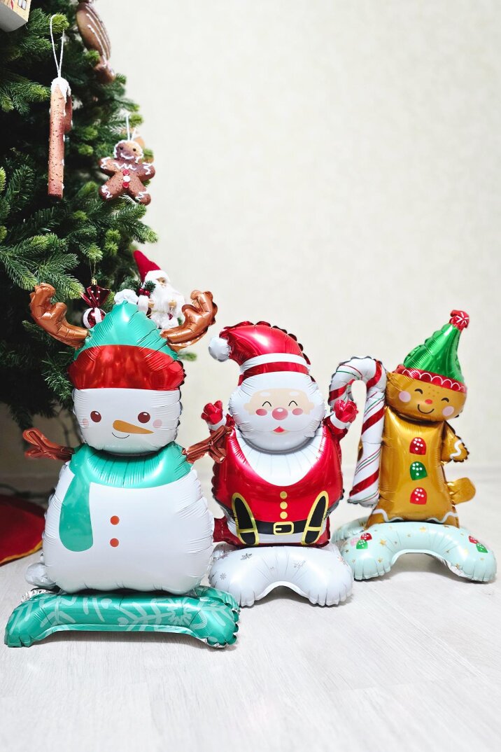 3lü Minik Ayaklı Yılbaşı Balonları Seti Kardan Adam Noel Baba Kurabiye Adam Yılbaşı Balonları Seti - 1