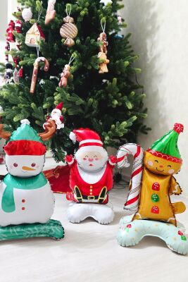 3lü Minik Ayaklı Yılbaşı Balonları Seti Kardan Adam Noel Baba Kurabiye Adam Yılbaşı Balonları Seti - 2