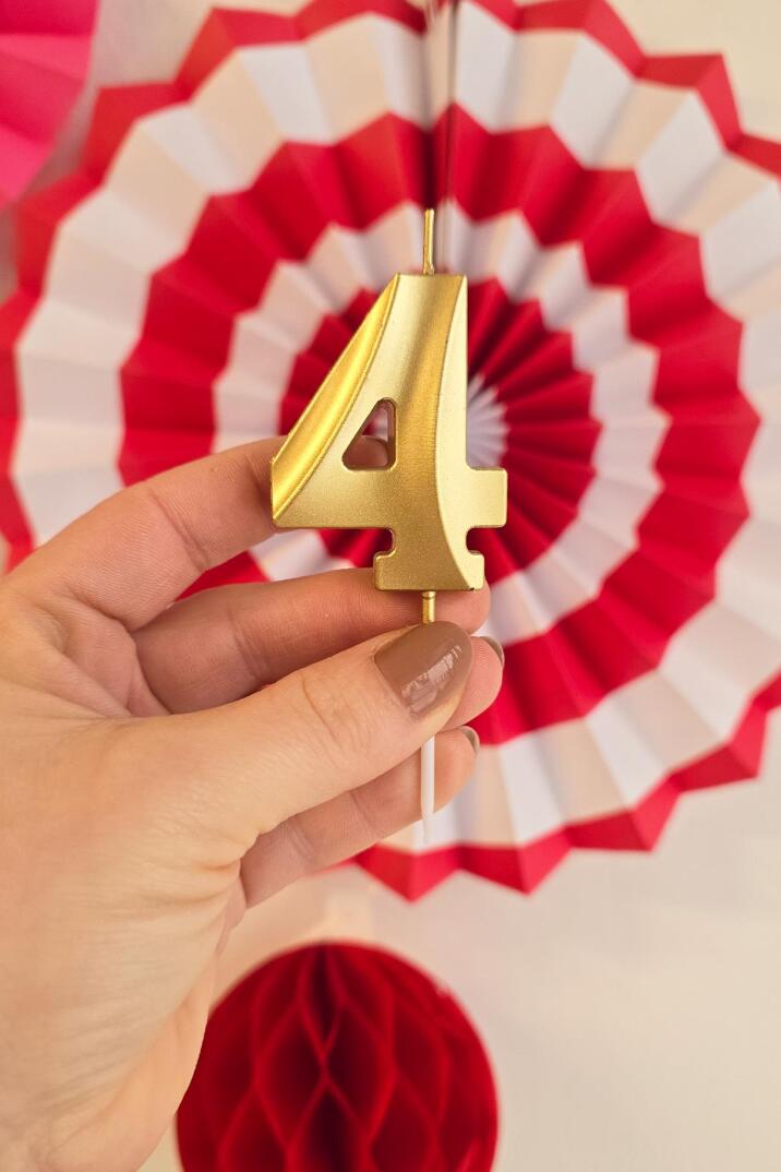 4 Yaş Gold Mum Rakam Pasta Mumu Yaş Mum Gold Renk - 2