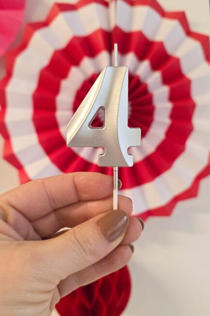 4 Yaş Gümüş Mum Rakam Pasta Mumu Yaş Mum Gümüş Renk - 2