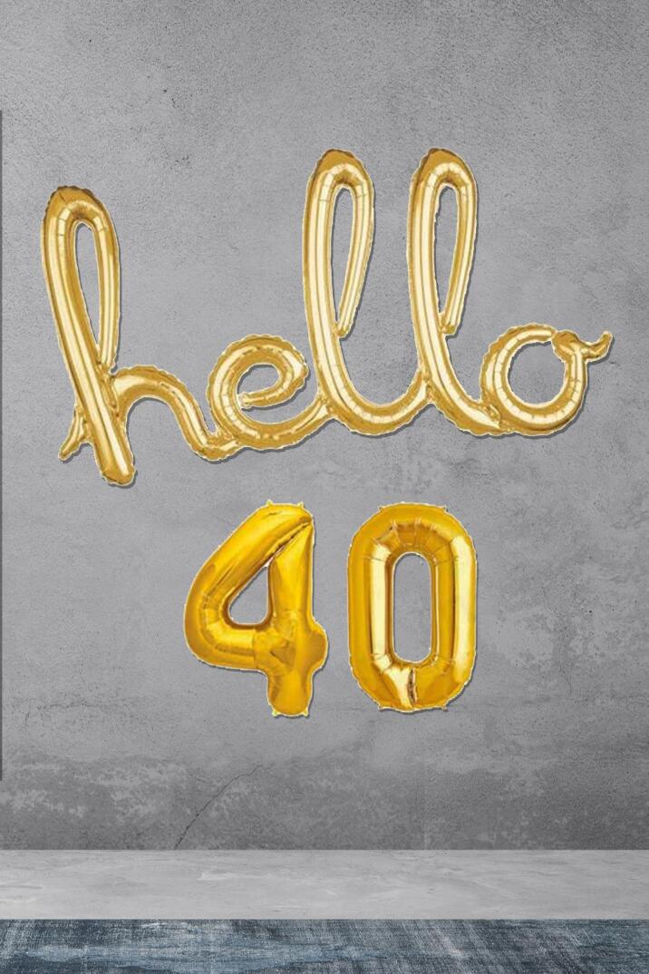 40 Yaş Doğum Günü Balonları - Hello 40 El Yazısı Gold Renk Folyo Balon - 1