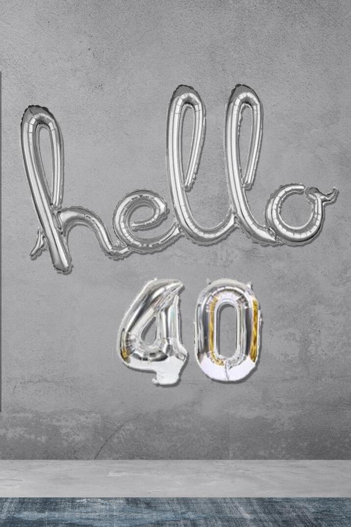 40 Yaş Doğum Günü Balonları - Hello 40 El Yazısı Gümüş Renk Folyo Balon - 1