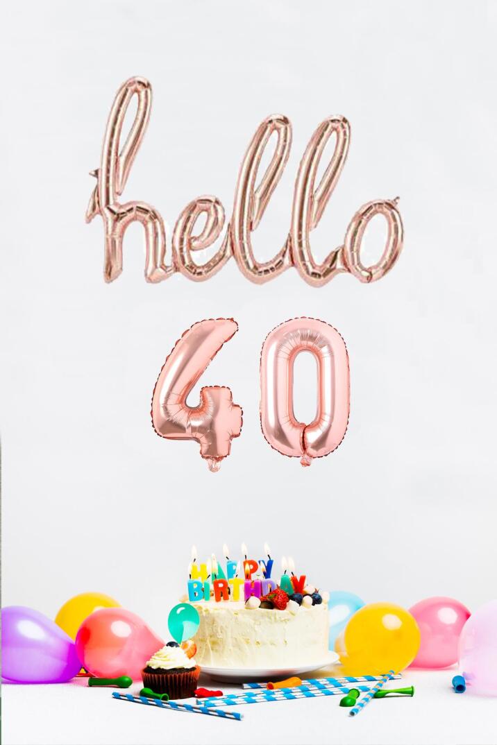 40 Yaş Doğum Günü Balonları - Hello 40 El Yazısı ROSE GOLD Renk Folyo Balon - 1