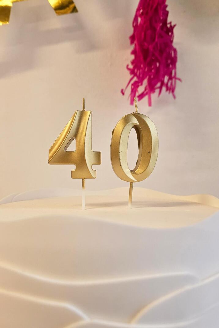 40 Yaş Gold Mum Rakam Pasta Mumu Yaş Mum Gold Renk - 1