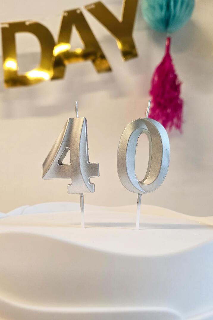40 Yaş Gümüş Mum Rakam Pasta Mumu Yaş Mum Gümüş Renk - 1