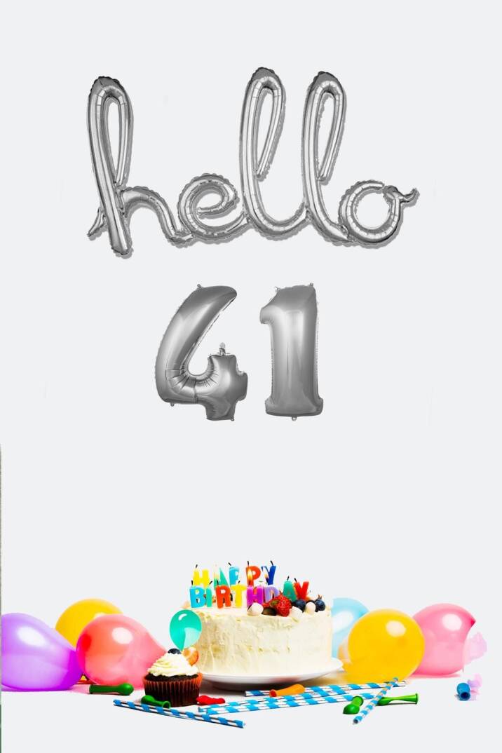 41 Yaş Doğum Günü Balonları - Hello 41 El Yazısı Gümüş Renk Folyo Balon - 1